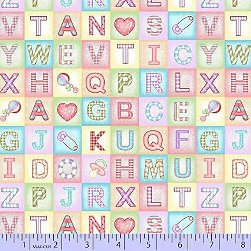 Pink ABC's Designer Cotton Flannel Fabric by the Yard 45" Wide Clothesline Kids Flannels Marcus Brothers ℳ