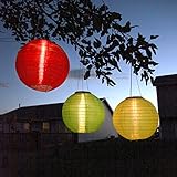Red, Yellow, and Green Nylon 12" Triple LED Oriental Solar Lantern - Set of 3