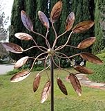 Kinetic Copper Wind Sculpture Dual Headed Spinner - Spinning Ficus Leaves