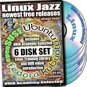 Linux Jazz, 6-disks DVD Set, 64-bit Version (Includes Ubuntu 11.10, Kubuntu 11.10, openSUSE 12.1, Fedora 16) Installation and Reference Set