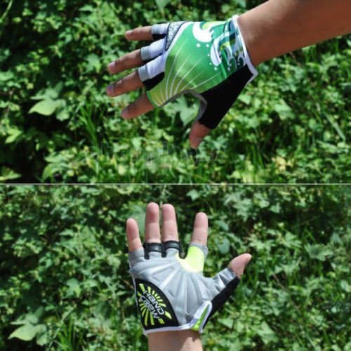 Half Finger Sports Gloves Green Spoondrift Pattern Cycling Bike Bicycle GEL Sports Half Finger Glove M-XL Cycling Gloves (L)