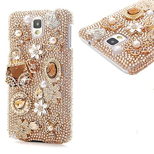 EVTECH(TM) 3D TPU Embossed Series Handmade Crystal Rhinestone Heart Diamond Bling Cover Soft Faceplate Case for Samsung Galaxy Note 3 SM-N9000 N9002 N9005