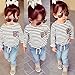 Vogholic Little Girls' Casual Long Sleeve Striped T-Shirt + Jeans 2 Piece Set 3T White