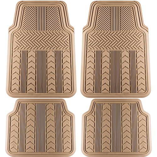 OxGord Universal Fit 4-Piece Full Set Tire Tread Heavy Duty Rubber Floor Mat - (Beige)