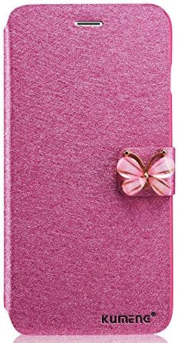 Galaxy Note4 Wallet Case Unifone Mobile 3d Handmade Lovely Glitter Bling Butterfly Luxury Diamond Crystal Rhinestone Leather Case for Samsung Note2 Note3 Note5(samsung Note5, Rose Red)