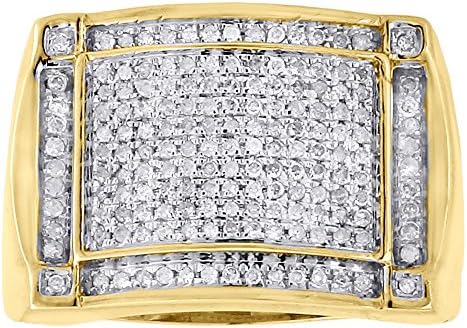 10K Yellow Gold Diamond Pave Mens Dommed Pinky Ring Round Cut 0.49 Cttw