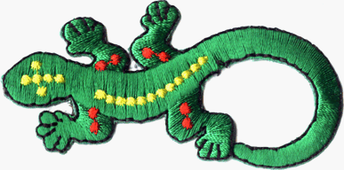 Green Gecko / Lizard with Yellow & Red Spots - Embroidered Iron On or Sew On Patch