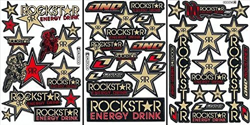 3 Rockstar Energy Drink Metal Mulisha Yamaha Kawasaki Motocross Race Racing F1 Logo Sponsor Sticker Decal Skateboard Car Bike Bicycle Kid Wall Helmet Decoration RSG301