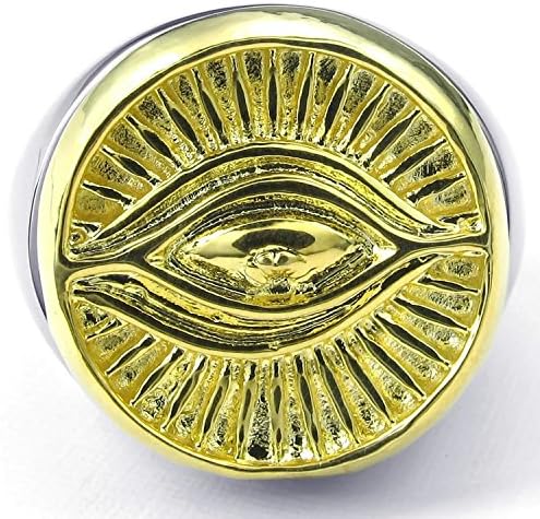 Mygoodie Jewelry Mens Stainless Steel ring, Evil Eye, golden Silver