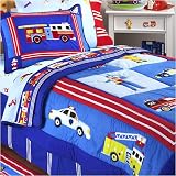 HERO 4 PC TWIN BEDDING SET OLIVE KIDS Comforter Sheet Set Boys Police Fireman Firetruck