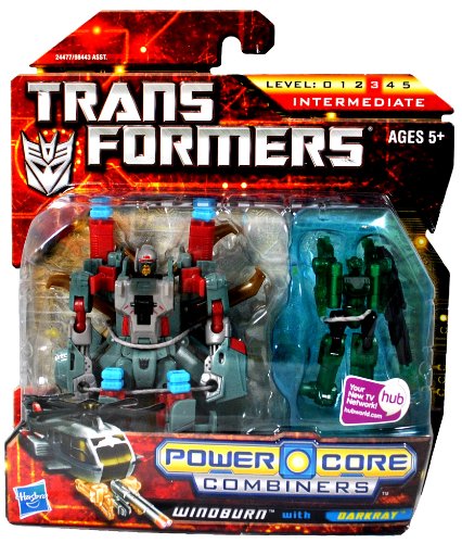 Hasbro Year 2010 Transformers Power Core Combiners Series 4-1/2 Inch Tall Robot Action Figure Set - Decepticon WINDBURN (Vehicle Mode: Helicopter) with Mini-Con DARKRAY