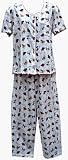 RocketWear Women's Raining Cats and Dogs Print Short Sleeve Button Front Cotton Knit Pajamas