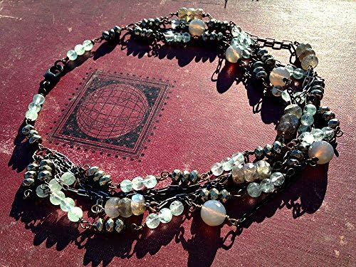 Waterfall Necklace. Multistrand, Bohemian, Boho, Rustic, Aquamarine, Iron Pyrite, Labradorite, Grey Chalcedony, Choker.