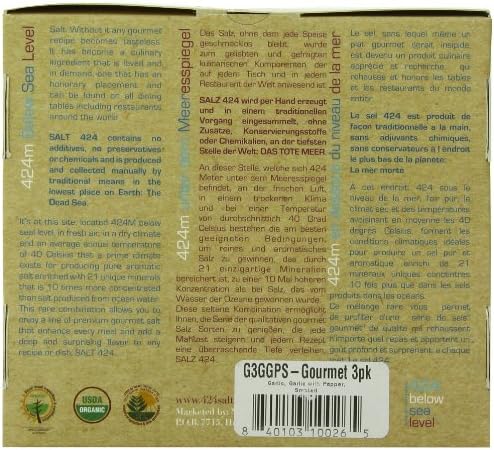 Salt 424 Three Grinder Pack 100% Organic Salts, Garlic, Garlic with Pepper and Smoked, 25.11 Ounce