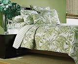 Tropical Print Bedding Palm Tree Green White Quilt Set King