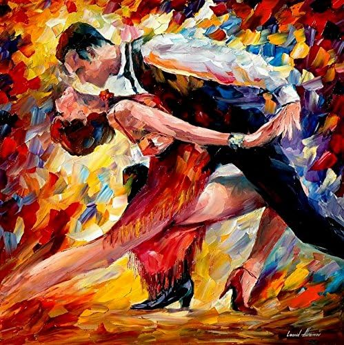 Leonid Afremov Tango of Passion Palette Knife Contemporary Figurative Fine Art Cityscape Oil Painting on Canvas, 24 by 24-Inch