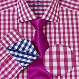 Savile Row Mens Pink White Gingham Fitted Dress Shirt Cutaway Collar Convertible Cuff