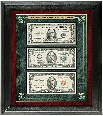 U.S. Treasury Historic Currency Framed Collection With Rare Red Ink $2 Note