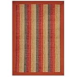 IMAGE OF Anji Mountain Bamboo Chairmat & Rug Co. 5-Foot-by-8-Foot Sisal Rug with Red, Blue, Orange and Natural Stripes, Rust Cotton Border