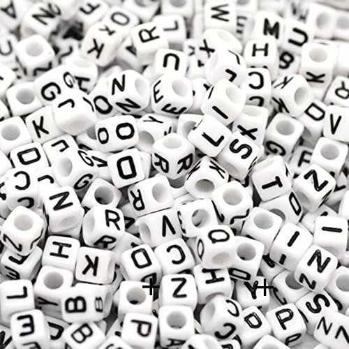 Gudluck 800 Pcs Letter Beads White Alphabet Beads for Jewelry Making with Black Letters for Kids DIY Bracelets, Necklaces, Children's Educational Toys, Handmade Gift