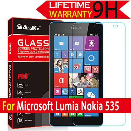 Lumia 535 Glass Screen Protector, AnoKe [Lifetime Warranty](0.3mm 9H 2.5D) Best Tempered Glass Screen Protector Film Shield Guard For Nokia Microsoft Lumia 535 Glass