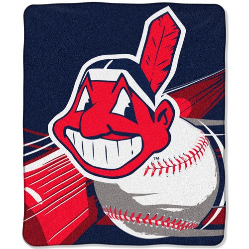Cleveland Indians MLB Royal Plush Raschel Blanket (Big Stick Series) (50x60