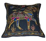 Attractive Horse Design Cushion Pillow Cover With Sequins, Zari Embroidery & Silk Thread Work (Size: 16 x 16 Inches) (Set of 2 Pcs)