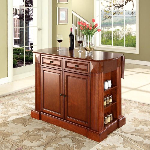 Crosley Furniture Drop Leaf Breakfast Bar Top Kitchen Island in Classic Cherry Finish On Sale