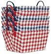 Bright Cotton Fabric Covered Large Checked Cases with Leatherette Handles 15"x11"x9" Set of 6