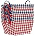 Bright Cotton Fabric Covered Large Checked Cases with Leatherette Handles 15"x11"x9" Set of 6