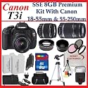 Canon EOS Rebel T3i SLR Digital Camera Kit with Canon 18-55mm Is Lens + Canon 55-250mm Is Lens + Huge Accessories Package Including Wide Angle Macro Lens + 2x Telephoto Lens + 3 Pc Filter KIT + 8gb Sdhc Memory Card & Much More!!