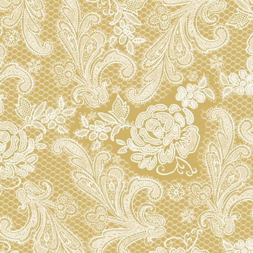 Paperproducts Design 1251112 Beverage/Cocktail Embossed Lace Royal Elegant Paper Napkin, 5 by 5-Inch, Gold/White