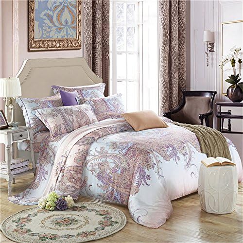 Norson Bohemian Chic Bedding Set Paisley Bedding Set Tencel Bedding Boho Duvet Cover Set Boho Bedding 4 Piece Full Queen (Queen, 2)