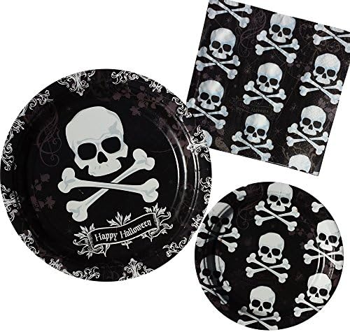 Halloween Skull Party Bundle For 8: Paper Dinner Plates, Dessert Plates, & Napkins