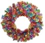 24" Pre-Lit Rainbow Color Laser Tinsel Christmas Wreath - Clear Lights