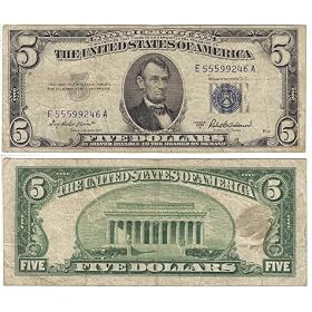 1953 A $5 Bill Silver Certificate Old US Currency FR-1656