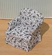 Dollhouse Miniature Grey Floral Upholstered Chair