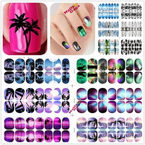 ECBASKET Glow In The Dark Effect 3 pieces False Nail Decals Scenery Theme Nail art tips ,Random Style