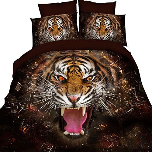 Octoberlsy Children 3D Lion Head Printed 4 PCS Queen\King Size Comforter Sheet Sets