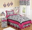 Hot Pink, Black & White Funky Zebra Teen Bedding - 3pc Full / Queen Set