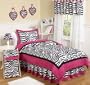 Hot Pink, Black & White Funky Zebra Teen Bedding 3pc Full / Queen Set