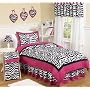 Hot Pink, Black & White Funky Zebra Teen Bedding - 3pc Full / Queen Set