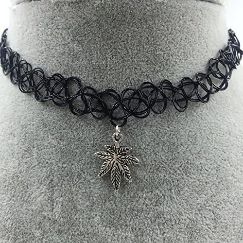 Longil Women Tattoo Choker Necklace with Sun Moon Cross Hand Peace Tree Chinese Buddha Animal Elephant Geometry Triangle Pentagram Lotus Leaf Pendant