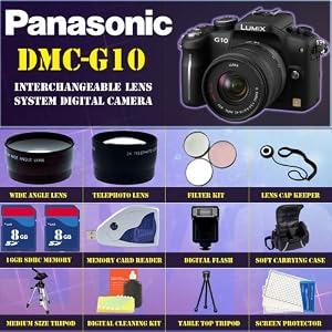 Panasonic DMC-G10 Interchangeable Lens System Digital Camera + Wide Angle Lens, Telephoto Lens,... by