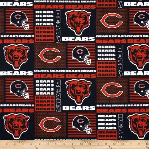 NFL Cotton Broadcloth Chicago Bears Patchwork Blue/Orange Fabric By The Yard