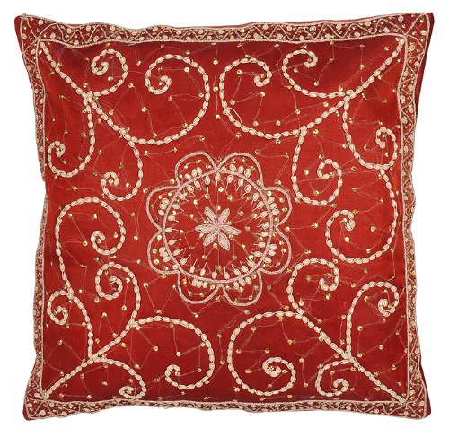 Imagen 2 de Perlas y lentejuelas Trabajó indio cubierta hecha a mano Cojín tamaño del conjunto de 16 x 16 pulgadas Juego de 5 piezas