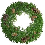 24 Artificial Boxwood Christmas Wreath With Cones & Berries #LBX-10-24W-1