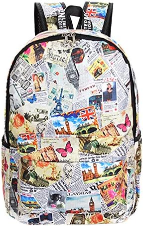BB Gossip Vintage Newspaper Print Sturdy Canvas Backpack Bookbag for Teen Girls