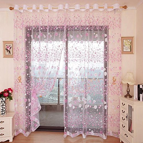 100x200cm Flower Print Tulle Window Curtain Balcony Bedroom Curtain-Purple