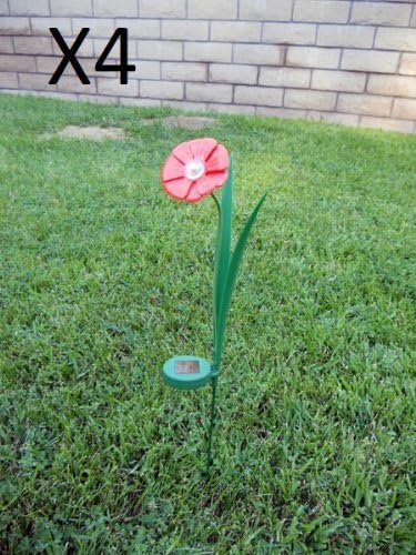 Set of 4 Beautiful Garden Decorative Ballerina Red Paddle Trumpet Flower Solar Light